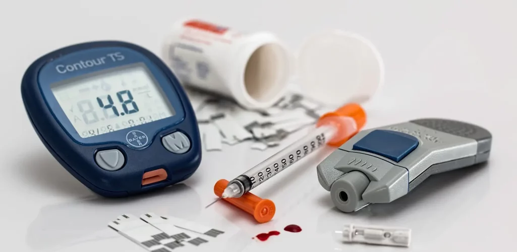 A close-up of a blood glucose meter for diabetes.