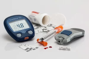 A close-up of a blood glucose meter for diabetes.