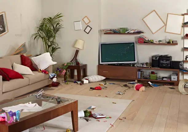 A living room damage at earthquake