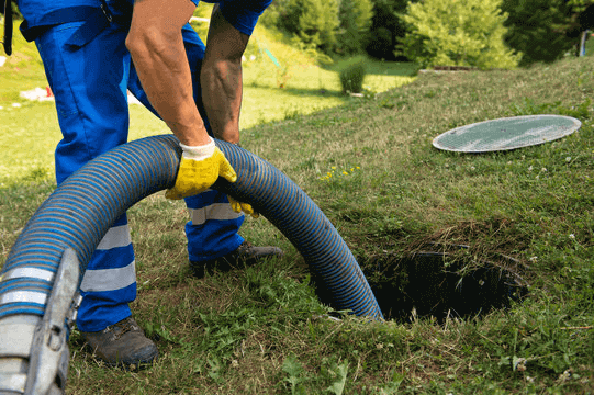 a man holding a blue tube for septic tanks