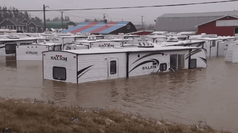 a RVs in a flooded area