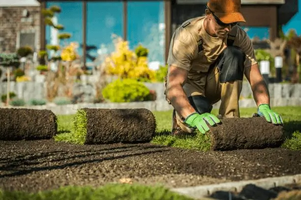 A man is landscaping the garden of a house