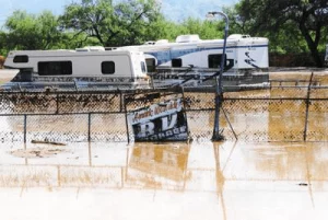 A recreational vehicle that was flooded in Arkansas.