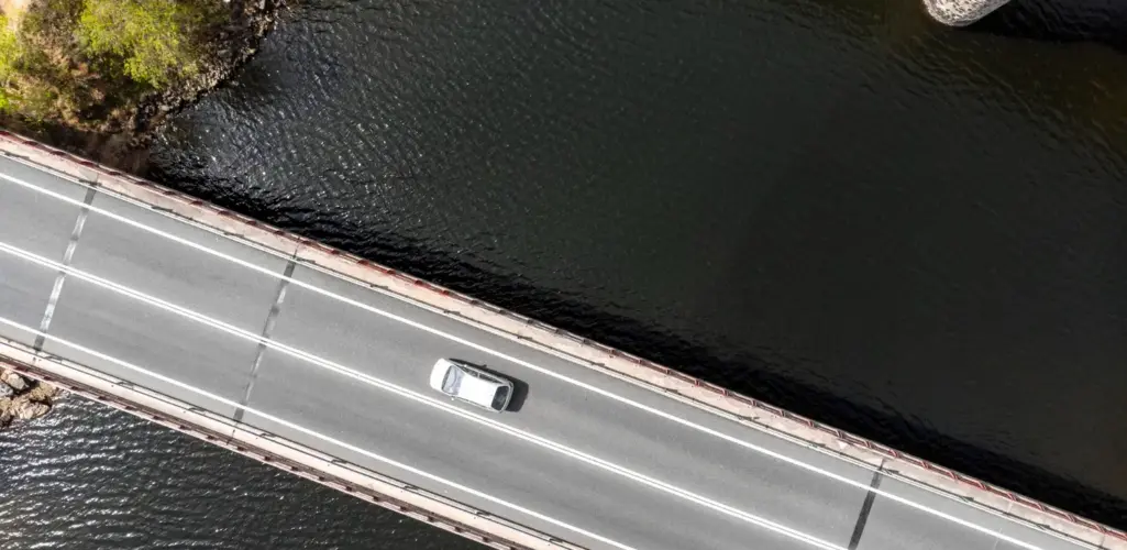 Car going over Arkansas bridge. 