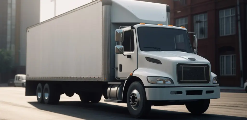 Commercial box truck insurance coverage illustration showing a delivery truck protected by liability, cargo, and physical damage coverage.