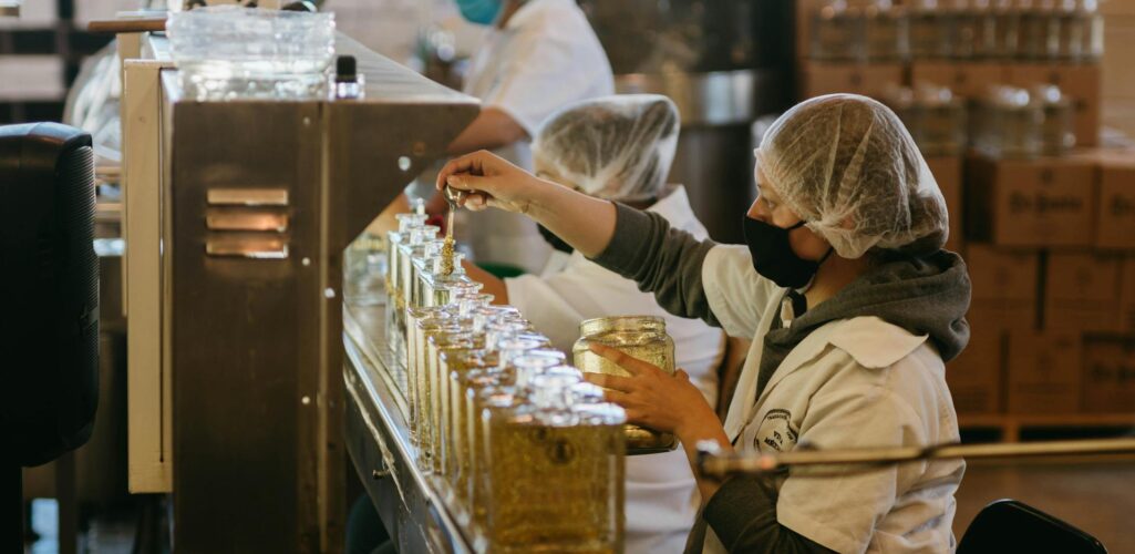 Industrial worker using protective equipment on job site